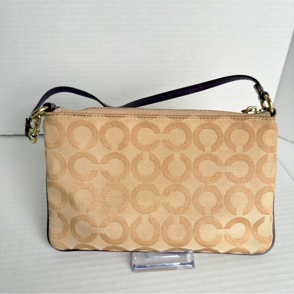 Coach Poppy Graffiti Signature Wristlet Pouch Khaki Purple Gold Studded - Picture 2 of 6